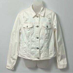 American Eagle White Distressed Stretch Denim Jacket Large